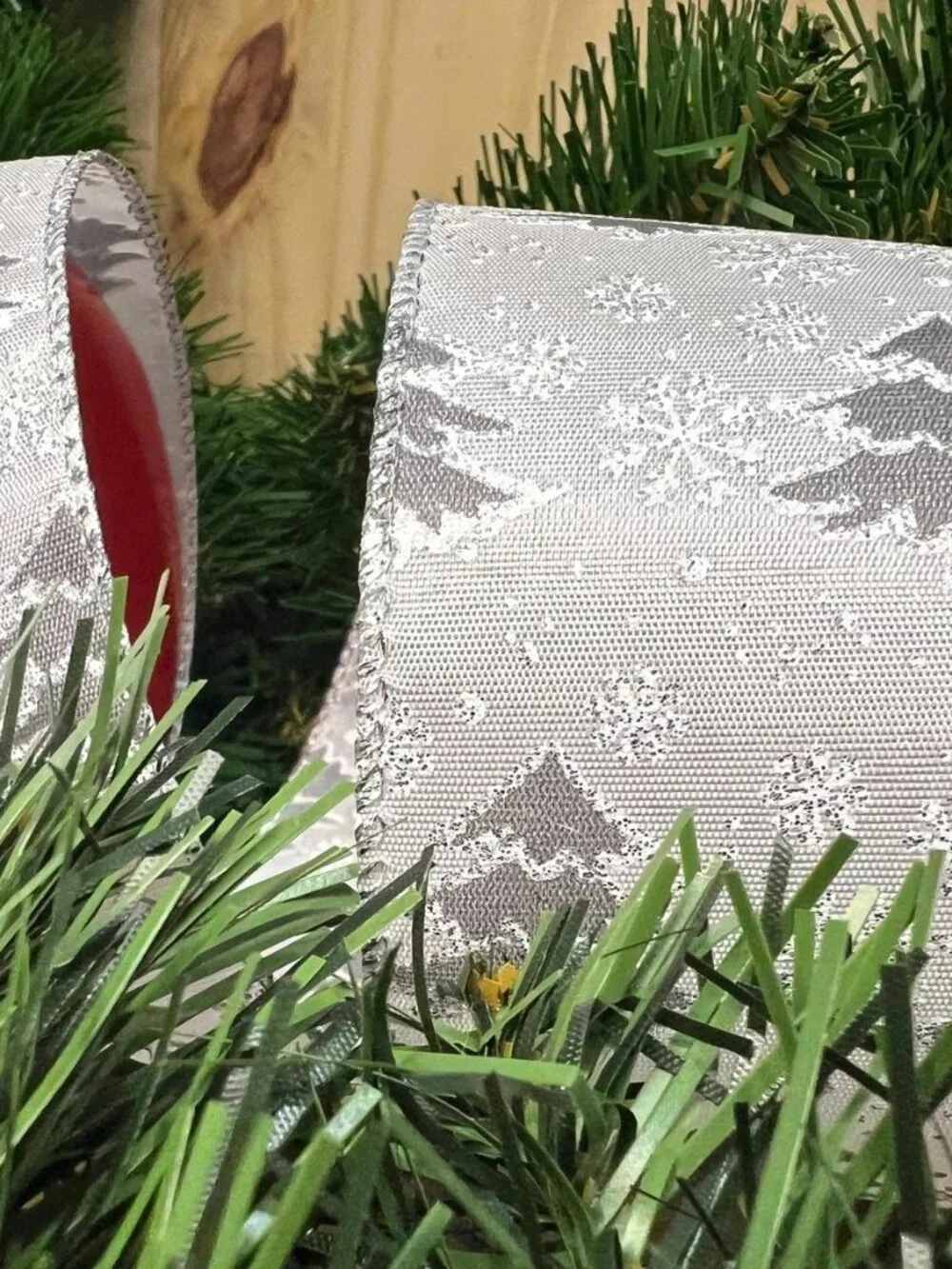Silver Christmas Trees Wired Edge Ribbon 2.5 Inch Holiday Craft Supplies